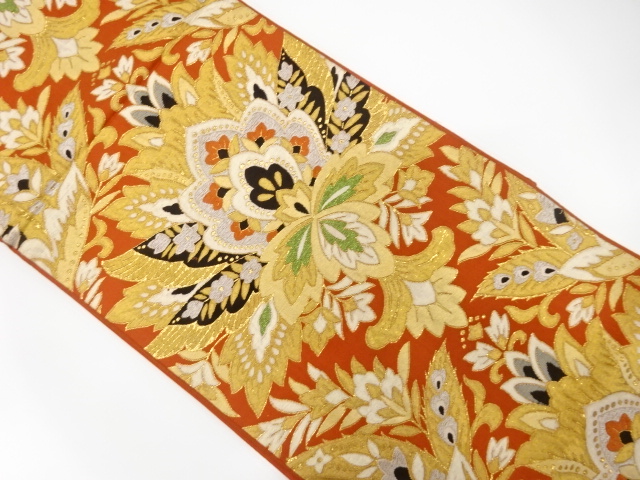 JAPANESE KIMONO / ANTIQUE FUKURO OBI / SILK / WOVEN FLORAL SARASA